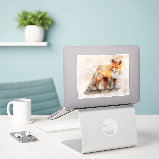Red Fox Watercolor Portrait 04 Aufkleber (Laptop auf Schreibtisch)