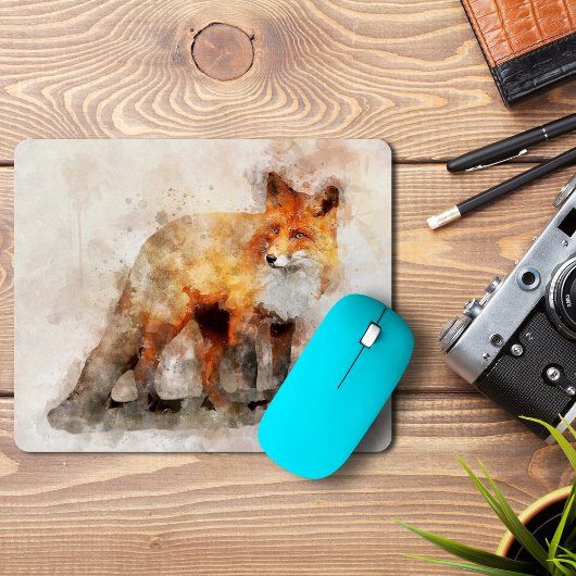 Red Fox Watercolor Portrait 04 Mousepad
