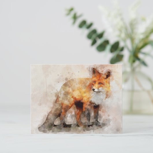 Red Fox Watercolor Portrait 04 Postkarte (Stehend Vorderseite)