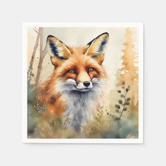 Red Fox Watercolor Serviette (Vorderseite)
