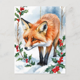 Red Fox Watercolor Weihnachten Postkarte