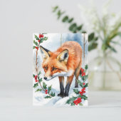 Red Fox Watercolor Weihnachten Postkarte (Stehend Vorderseite)