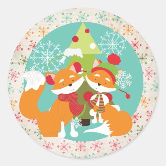 Red Fox Weihnachts-Weihnachtsaufkleber Runder Aufkleber (Vorderseite)