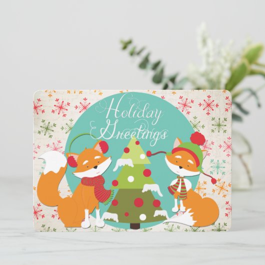 Red Fox Weihnachtsfeiertag Feiertagskarte (Stehend Vorderseite)