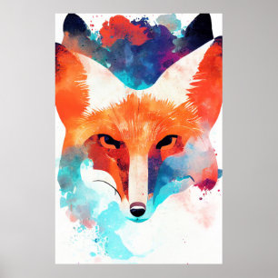 Red Fox Wild Nature Animal Color Art Malerei Poster
