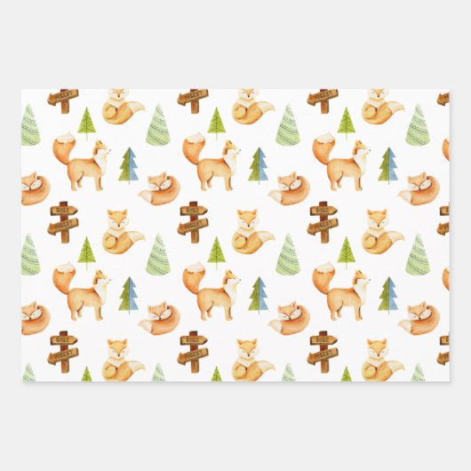 Red Fox Woodland Wildlife Pattern Geschenkpapier Set (Vorderseite 3)