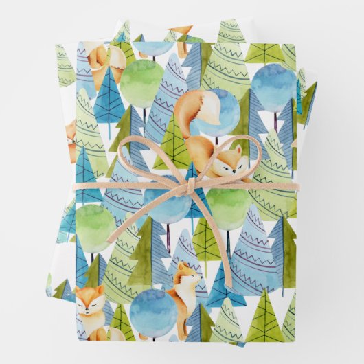 Red Fox Woodland Wildlife Pattern Geschenkpapier Set (Beispiel)