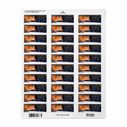 Red Fox Xmas Card Rücksendeadresse Etikett (Vorne)