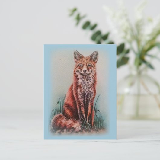 Red Fox Zeichnend Stift Postkarte (Stehend Vorderseite)