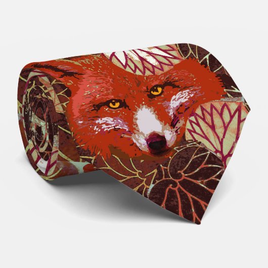 RED FOXES AMONG BLACK WHITE LEAVES AND FOLIAGE KRAWATTE (Gerollt)