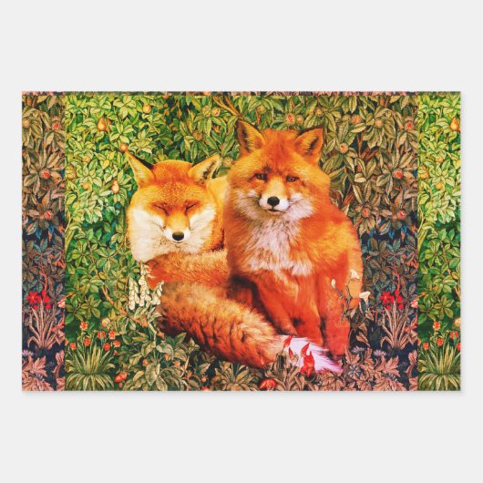 RED FOXES UNTER GREENERIE, FOLIAGE UND BLUME WRA GESCHENKPAPIER SET (Vorderseite 3)