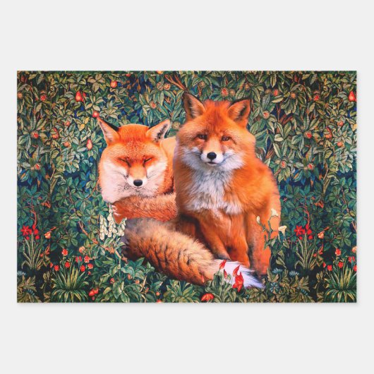 RED FOXES UNTER GREENERIE, FOLIAGE UND BLUME WRA GESCHENKPAPIER SET (Vorderseite 2)