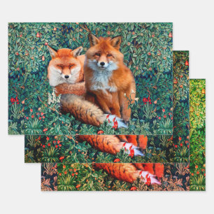 RED FOXES UNTER GREENERIE, FOLIAGE UND BLUME WRA GESCHENKPAPIER SET