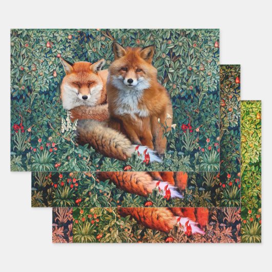 RED FOXES UNTER GREENERIE, FOLIAGE UND BLUME WRA GESCHENKPAPIER SET (Set)