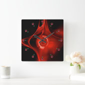 RED FRACTAL ROSE IN BLACK PINK FUCHSIA GEMSTONES QUADRATISCHE WANDUHR (Zuhause)