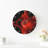 RED FRACTAL ROSE IN BLACK,PINK GEMSTONES GROßE WANDUHR (Zuhause)