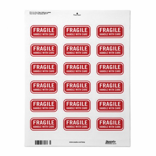 Red Fragile Handle mit Care Mailing Label Adressaufkleber (Vorne)