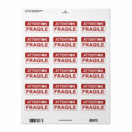 Red Fragile Handle mit Care Mailing Label-Bildern Adressaufkleber (Vorne)