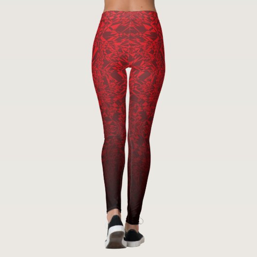 Red Fragmented Abstract Black Ombre Pattern Leggings (Rückseite)