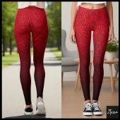 Red Fragmented Abstract Black Ombre Pattern Leggings