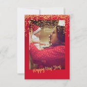 Red Frame Gold "new year" Foto Weihnachtskarte (Vorderseite)