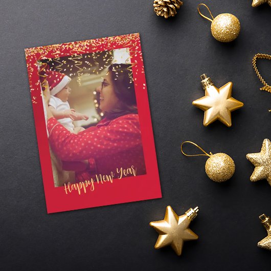 Red Frame Gold "new year" Foto Weihnachtskarte