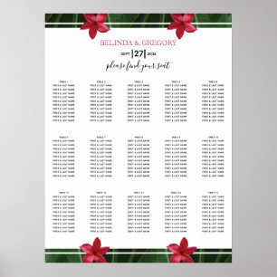Red Frangipani Plumeria Wedding Chart Poster