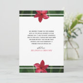 Red Frangipani Plumeria Wedding Danke Card (Stehend Vorderseite)