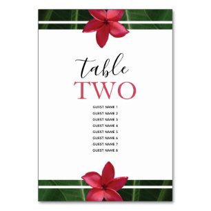 Red Frangipani Plumeria Wedding Guest Names Tischnummer