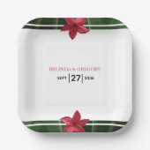 Red Frangipani Plumeria Wedding Pappteller (Vorderseite)