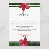 Red Frangipani Plumeria Wedding Welcome Itinerary Programm (Vorderseite)