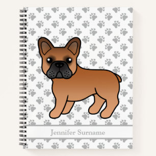 Red French Bulldog Cartoon Dog & Custom Text Notizblock