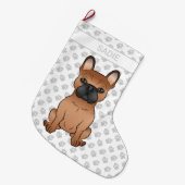 Red French Bulldog / Frenchie Cartoon Dog & Name Großer Weihnachtsstrumpf (Vorderansicht (hängend))