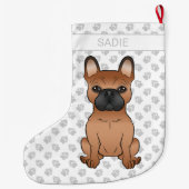 Red French Bulldog / Frenchie Cartoon Dog & Name Großer Weihnachtsstrumpf (Rückseite)