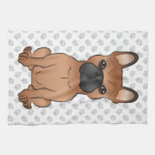 Red French Bulldog / Frenchie Cartoon Dog & Paws Geschirrtuch (Horizontal)