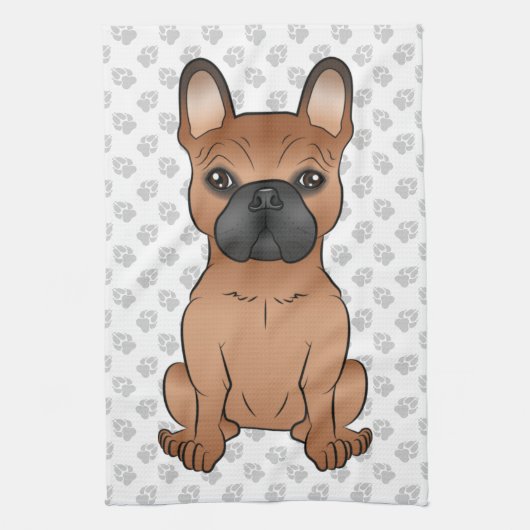 Red French Bulldog / Frenchie Cartoon Dog & Paws Geschirrtuch (Vertikal)