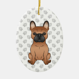 Red French Bulldog / Frenchie Cartoon Dog & Text Keramik Ornament