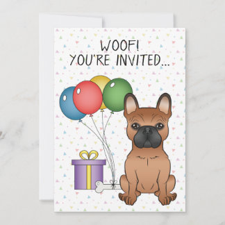 Red French Bulldog Niedlicher Cartoon Dog Geburtst Einladung