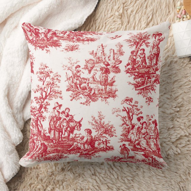 Red French Country Toile Kissen (Decke)