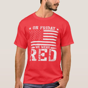 RED Friday Remember Every Deployed USA Flag Arm T-Shirt