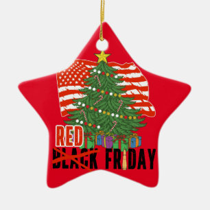 RED Fridays Christmas Tree Military US Flag Keramik Ornament