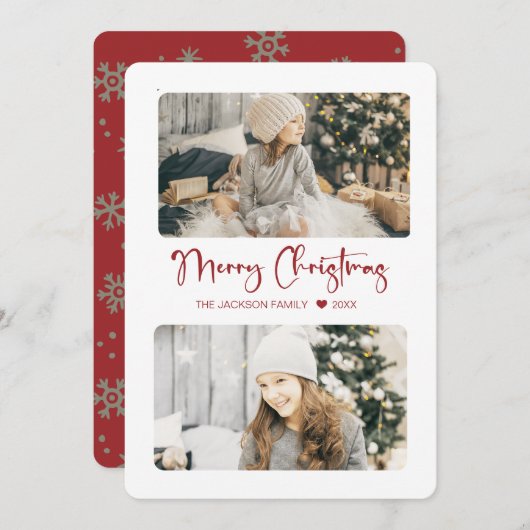 Red FroChristmas Modern 2 Foto Feiertagskarte (Vorne/Hinten)