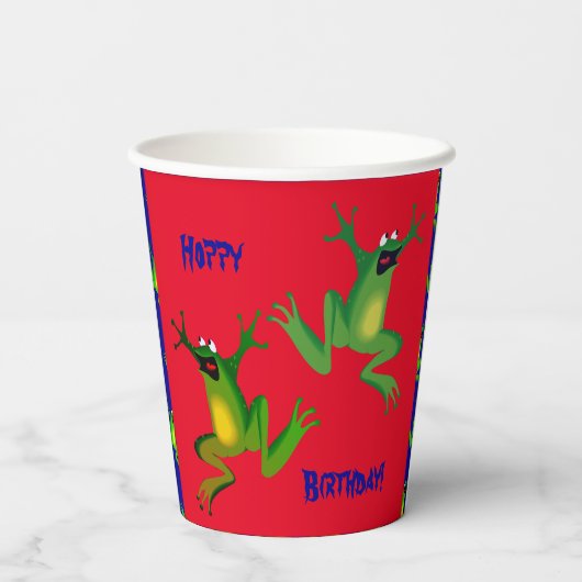 Red Froggy Birthday Party Paper Cups Pappbecher (Rückseite)