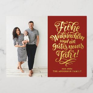 Red Frohe Weihnachten Calligrafy Foto Folien Feiertagspostkarte