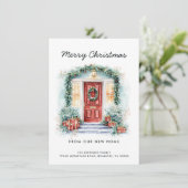 Red Front Door Frohe Weihnachten von New Zuhause Ankündigung (Stehend Vorderseite)
