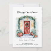 Red Front Door Frohe Weihnachten von New Zuhause Ankündigung (Vorderseite)
