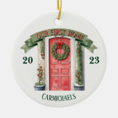 Red Front Door Personalisiert Erste Zuhause Weihna Keramik Ornament (Vorne)