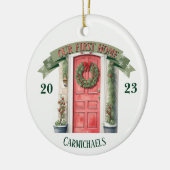 Red Front Door Personalisiert Erste Zuhause Weihna Keramik Ornament (Links)