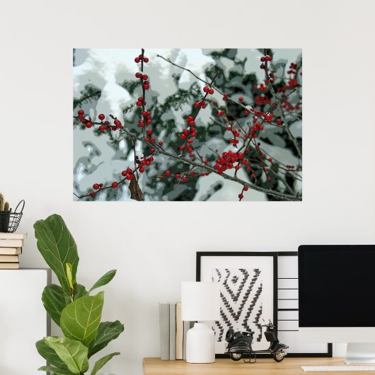 Red Frories Berries Wintersaison Poster Wand Kunst (Heimbüro)