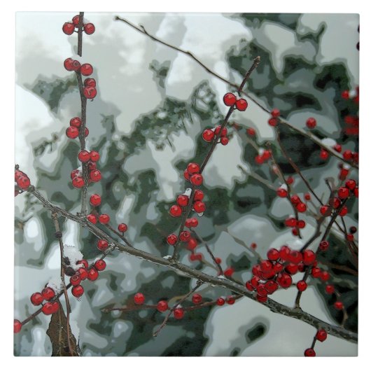 Red Frozen Winter Berries Keramik Tile Fliese (Vorderseite)